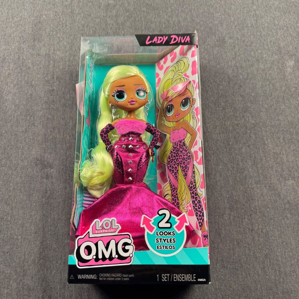 LOL Surprise‎ OMG Lady Diva Fashion Doll w/ 2 Looks  Pink Leopard Green Hair